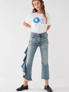 Citizens of Humanity Estella Side Ruffle Blue Ankle Women’s 25 Flare Jeans 27x26